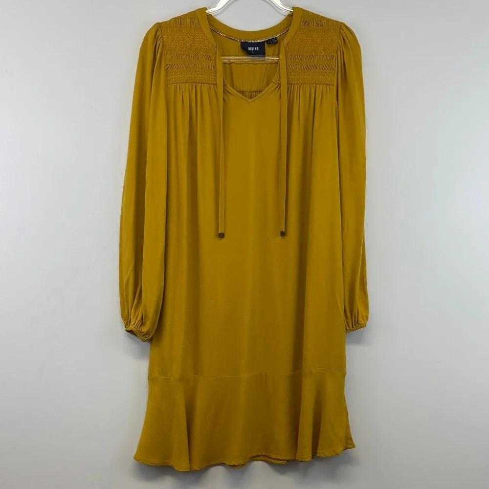 Maeve Anthropologie Ragonda Mustard Boho Tunic Mini Dress Long Sleeve 4